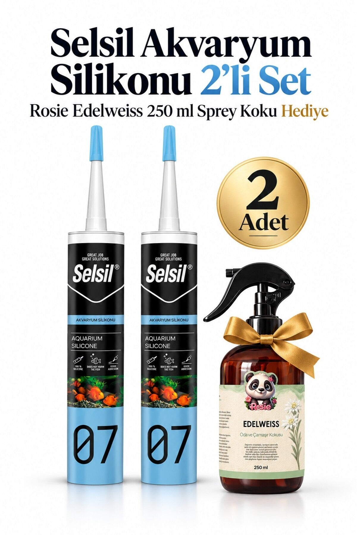 Akvaryum Silikonu 2'li Set + Rosie 250 ml Sprey Koku Hediye