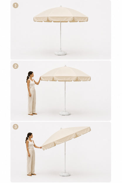 Eğilebilir 2 Metre Çapında Plaj Şemsiyesi + 20 Litre Bidonlu + Taşıma Çantası Hediyeli - Krem