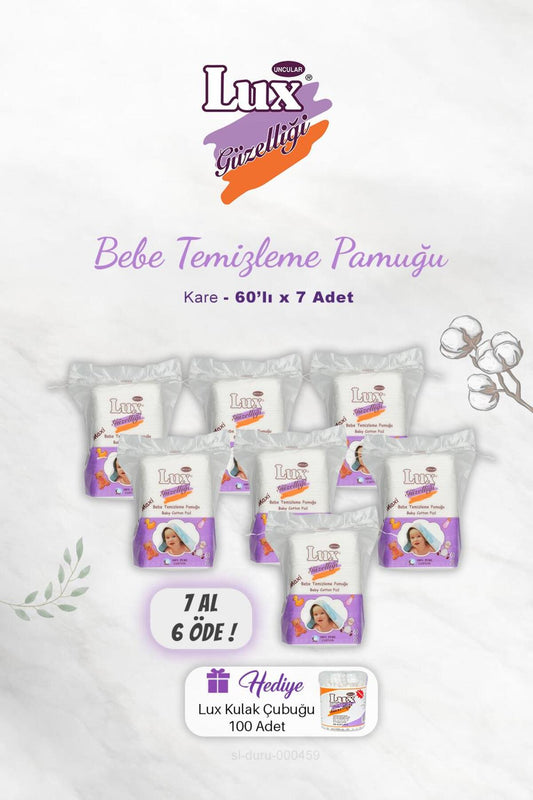 7 AL 6 ÖDE Kare Bebe Temizleme Pamuğu 60' lı, Kulak Çubuğu Hediyeli