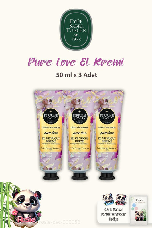 3'lü Pure Love El ve Vücut Kremi 50 ml Tüp ve ROSIE Pamuk 60'lı