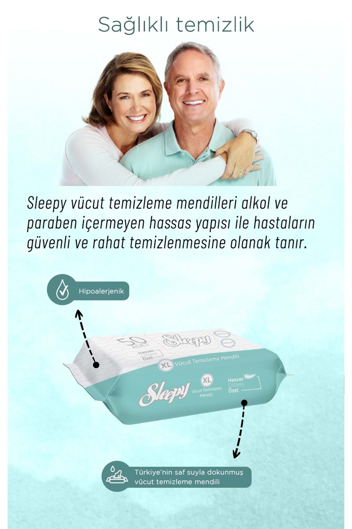 Hasta Vücut Temizleme Islak Mendil Havlu 50 Yaprak XL 18 Li Set