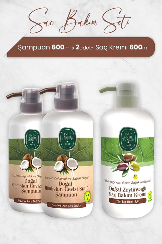 Hindistan Cevizi Şampuan 600 ml x 2 Adet ve Saç Kremi
