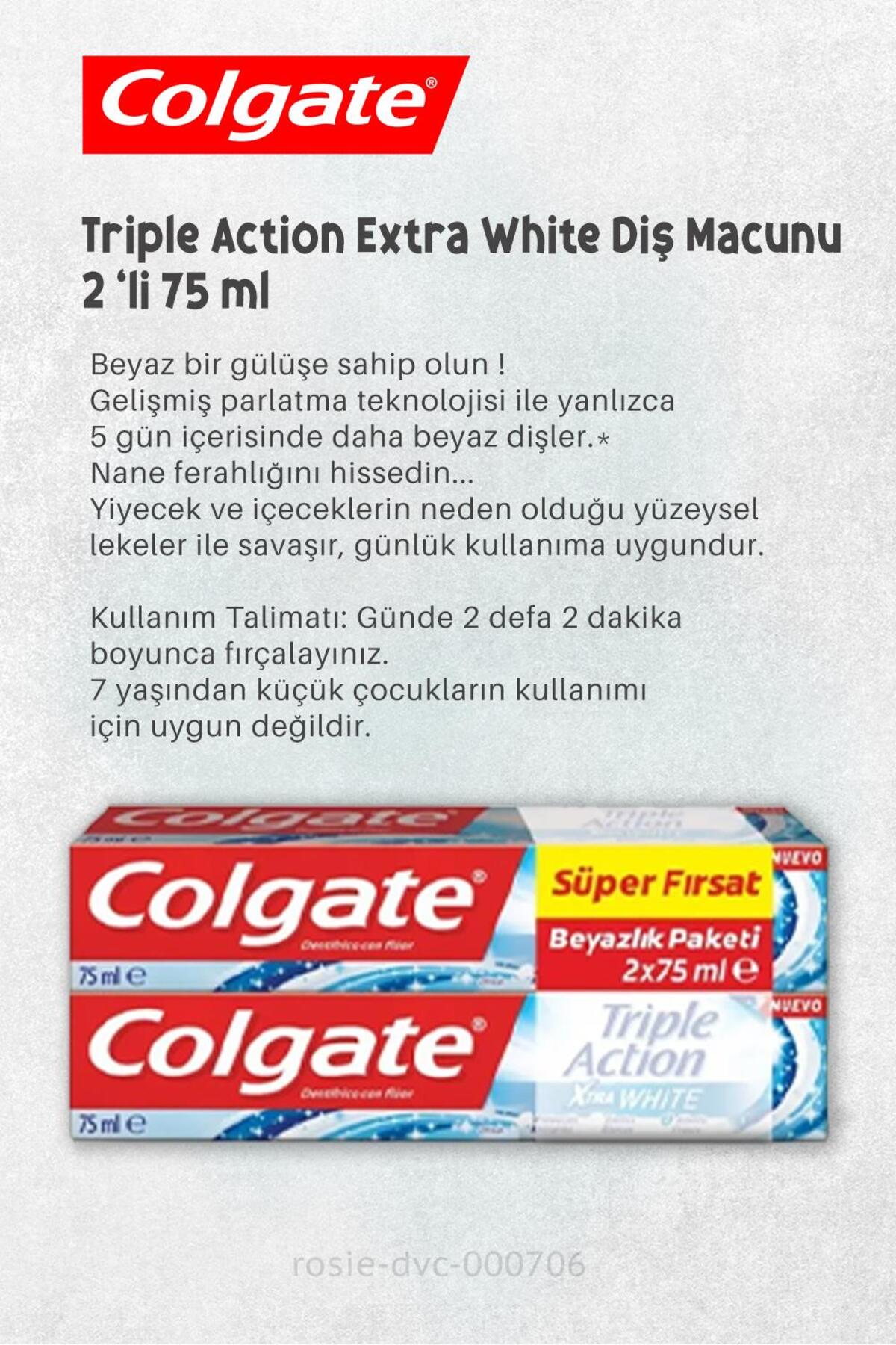 Triple Action Extra White Diş Macunu 2 x 75 ml, FoamSoft Diş Fırçası, Diş Macunu Aparatı ve