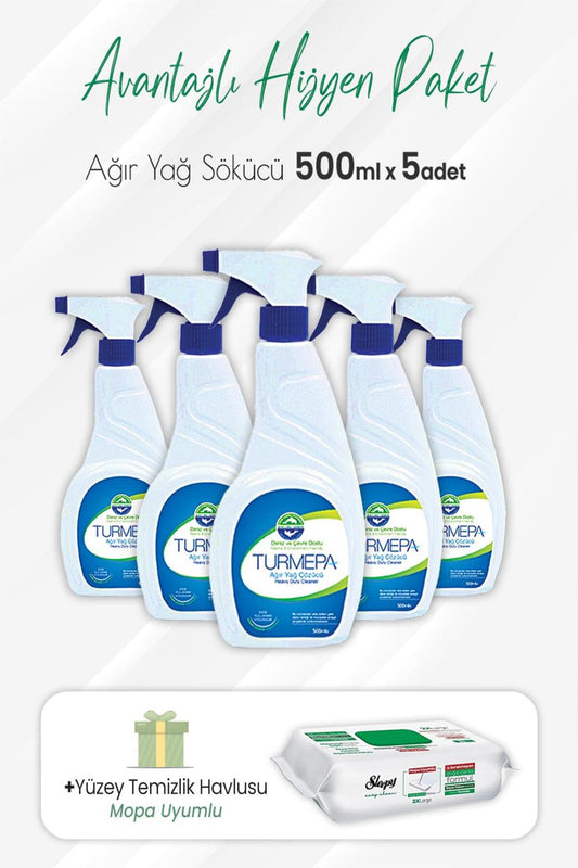 Yağ Sökücü 500 ml x 5 Adet ve Mopa Uyumlu Yüzey Temizlik 80' li