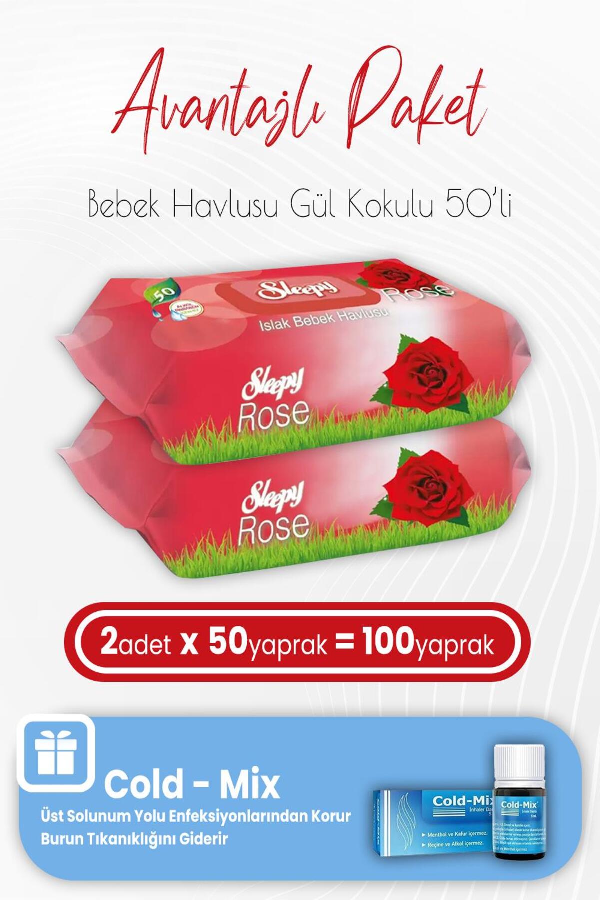 Gül Kokulu Islak Bebek Havlusu 50 x 2 (100 Yaprak) ve İnhaler Damla