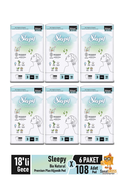 Bio Natural Premium Plus Hijyenik Ped 18'li Gece X 6 Paket