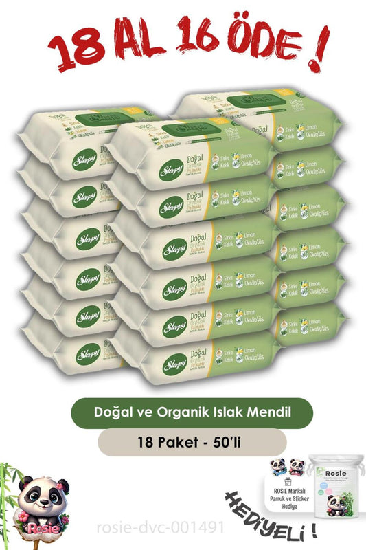 18 AL 16 ÖDE Doğal Ve Organik Islak Mendil 50 Adet ve ROSIE