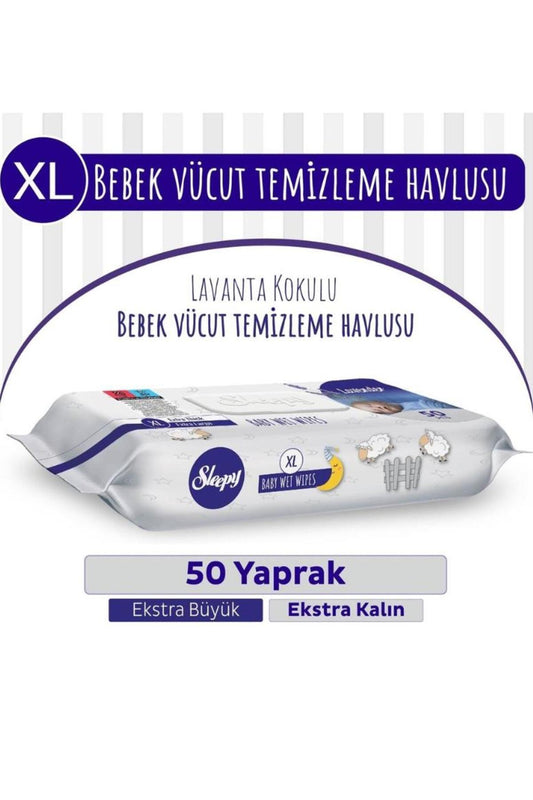 XL Lavanta Kokulu Bebek Vücut Temizleme Mendili 50 Yaprak