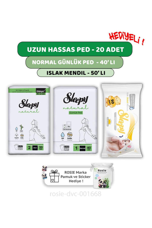 Natural Ultra Hassas Uzun Ped 20'li,Günlük Ped 40'lı Sensitive 50'li Mendil ve ROSIE