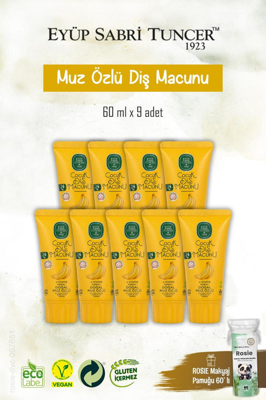 9 Adet Doğal Muz Özlü Diş Macunu 60 ml, Rosie Hediye