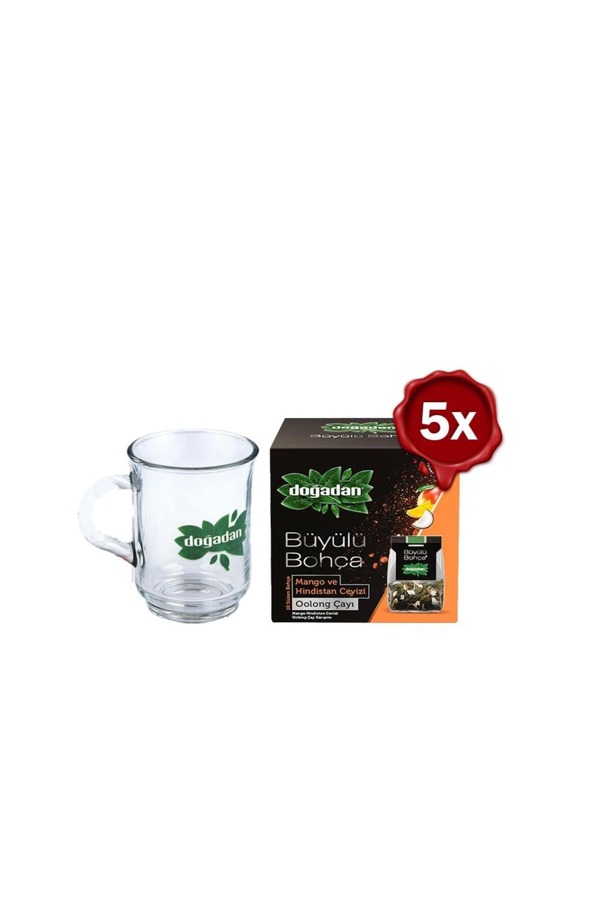 Büyülü Bohça Oolong Çayı Mango ve Hindistan Cevizi x 5 ve Cam Bardak Hediyeli