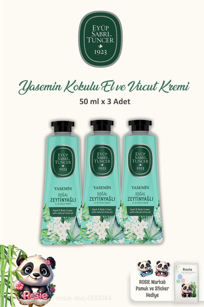 3 Adet El ve Vücut Kremi Yasemin Kokulu 50 ml ve ROSIE Pamuk