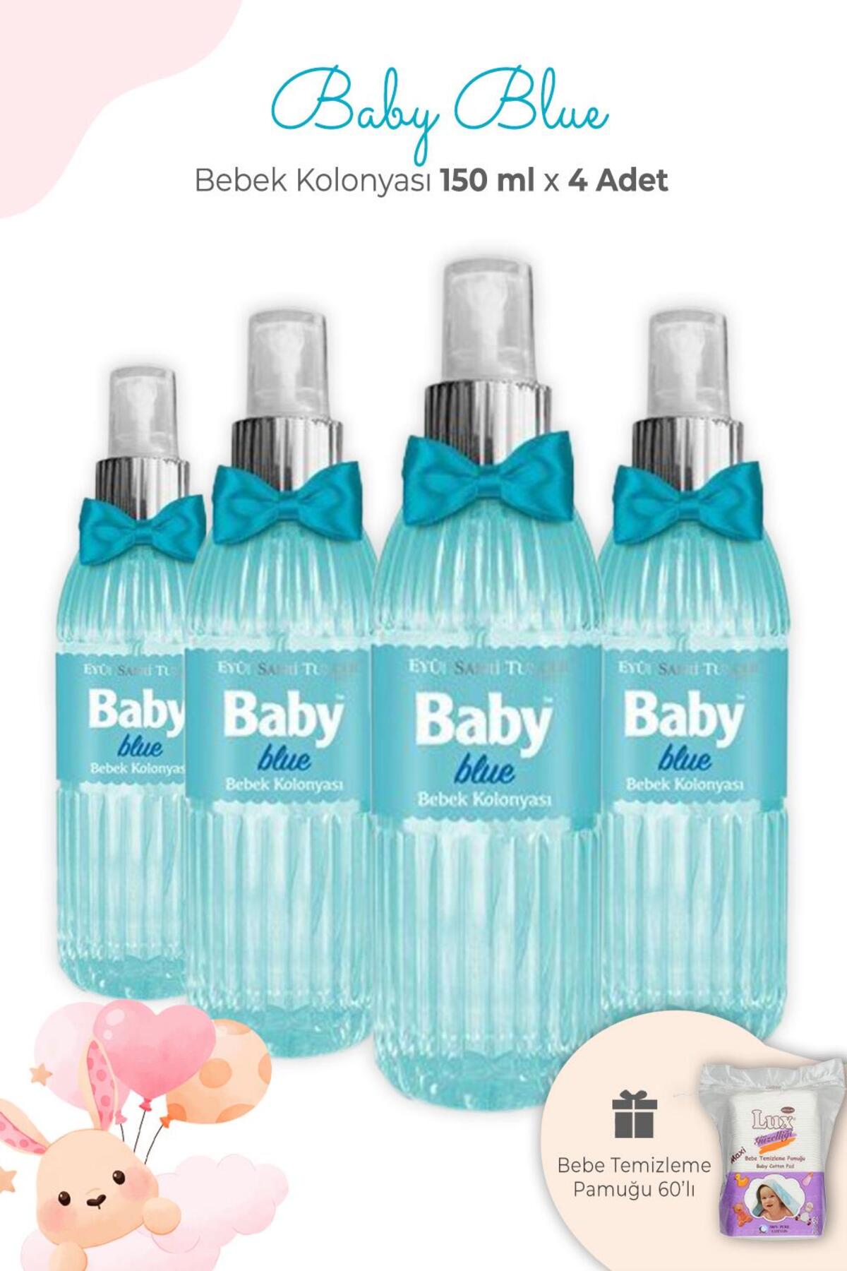 Baby Blue Bebek Kolonyası 150 ml x 4 Adet ve Kare Bebek Pamuğu