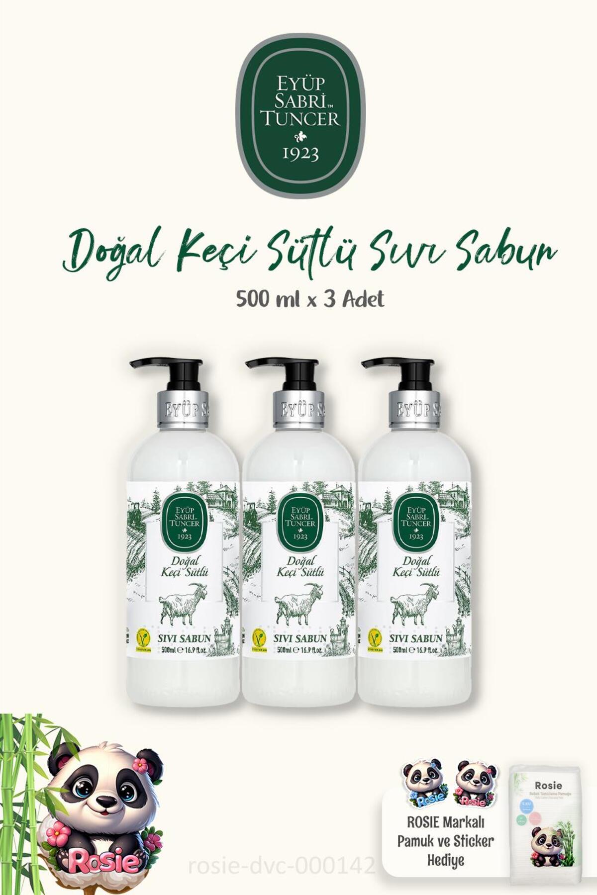 Keçi Sütlü Sıvı Sabun 500 ml 3 Adet ve ROSIE Doğal Pamuk 60'lı