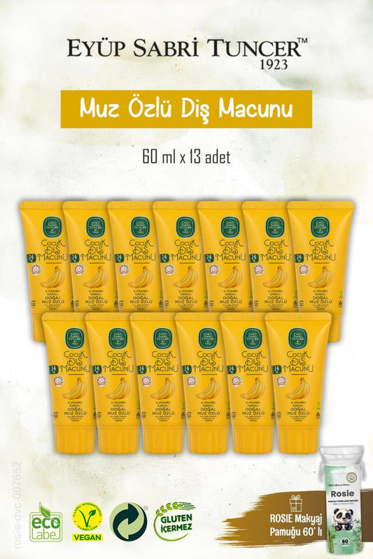 Çocuk Diş Macunu 13 Adet Doğal Muz Özlü 60 ml, Rosie Hediye