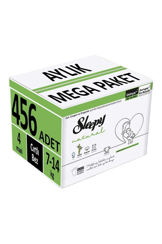 Bebek Bezi Natural Beden:4 (7-14kg) Maxi 456 Adet Aylık Mega Pk
