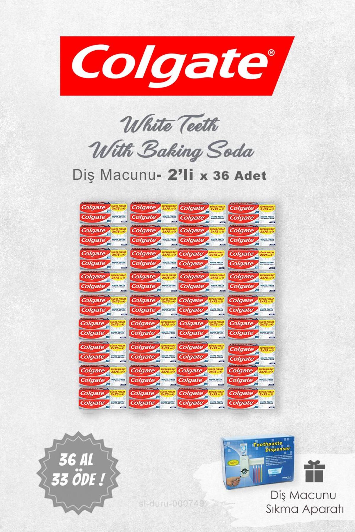 36 AL 33 ÖDE Colgate White Teeth 2'li 75 ml, Pratik Diş Macunu Sıkma Aparatı Hediye