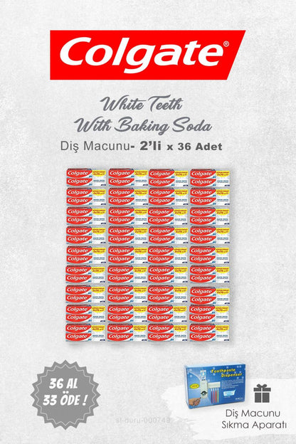 36 AL 33 ÖDE Colgate White Teeth 2'li 75 ml, Pratik Diş Macunu Sıkma Aparatı Hediye