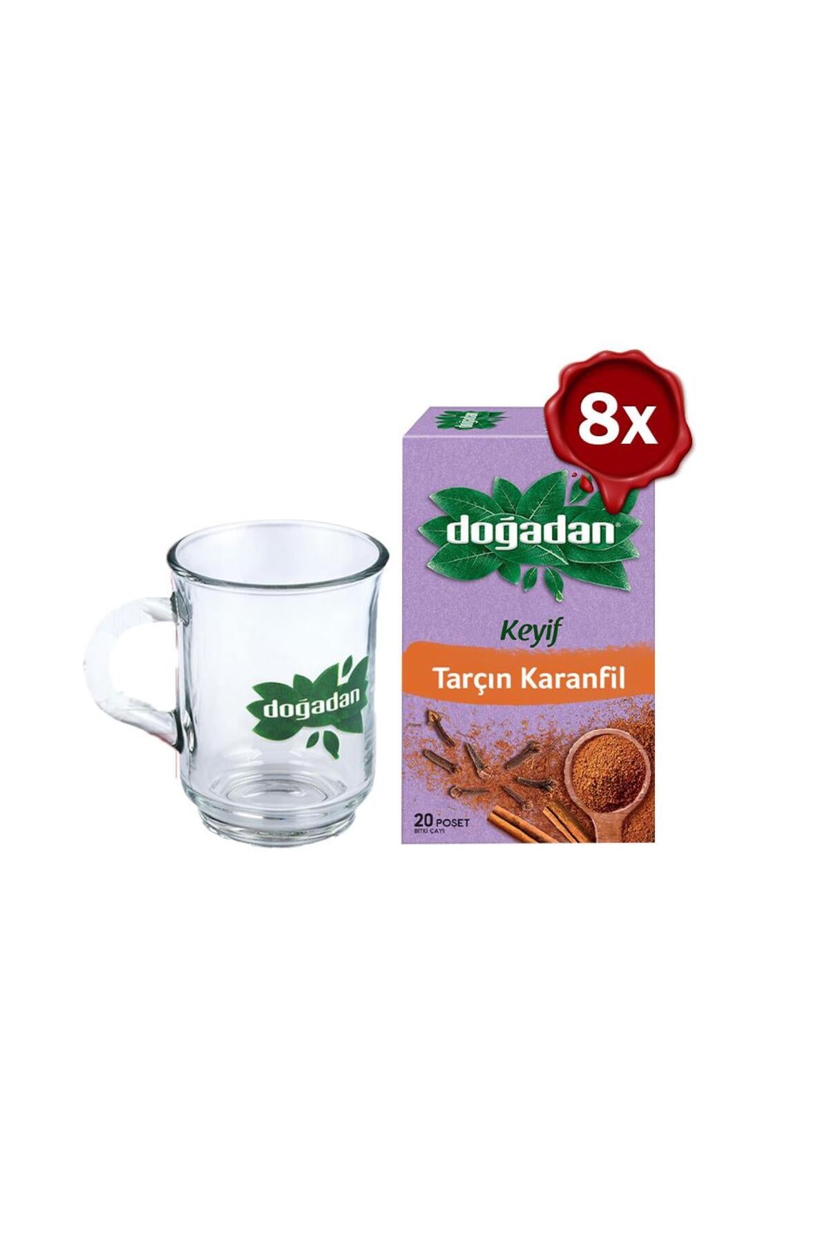 Tarçın ve Karanfil Bardak Poşet Çay 20'Li x 8 ve Cam Bardak Hediyeli
