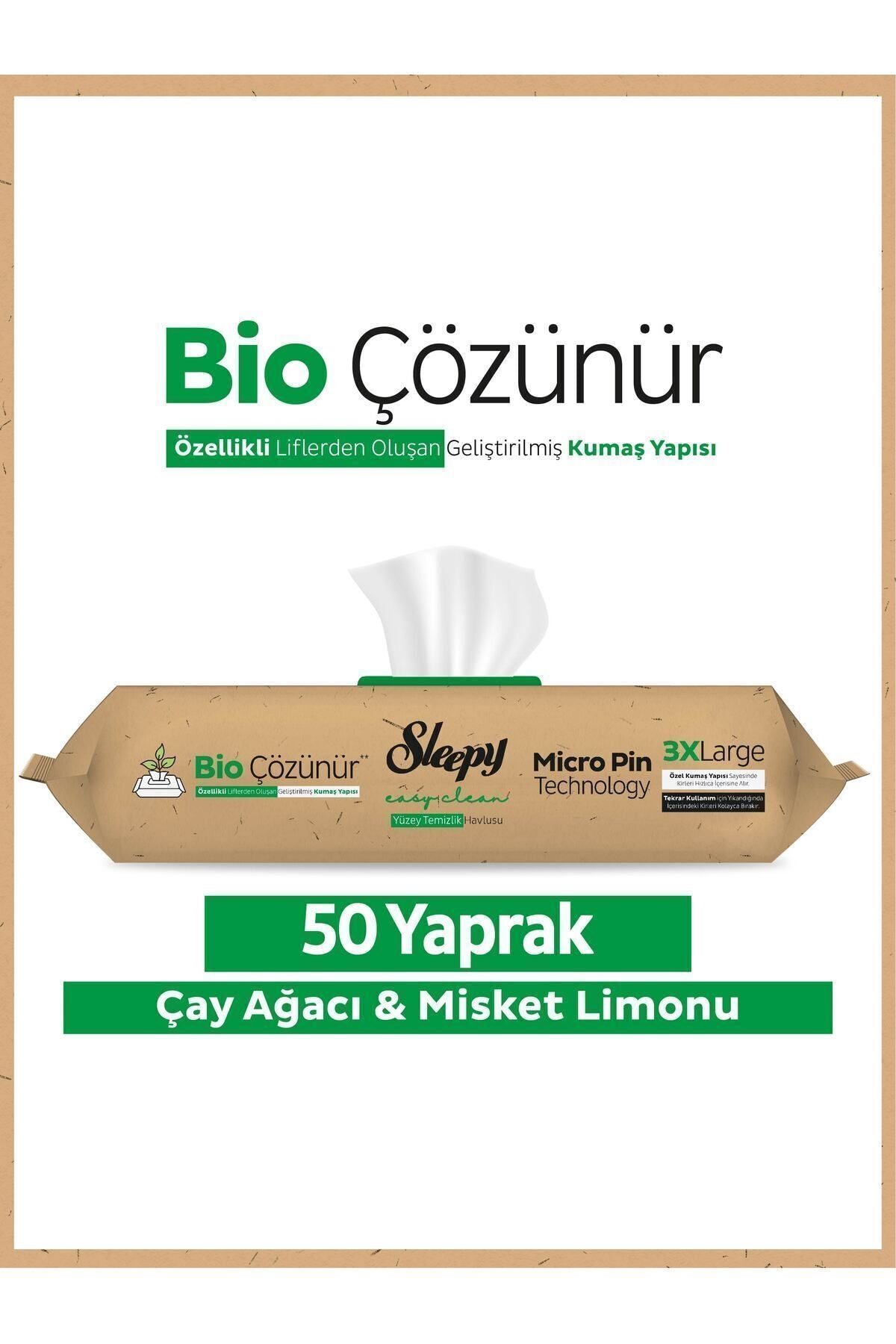 Bio Çözünür Yüzey Temizlik Havlusu&mendili Çay Ağacı&misket Limonu 50 Yaprak
