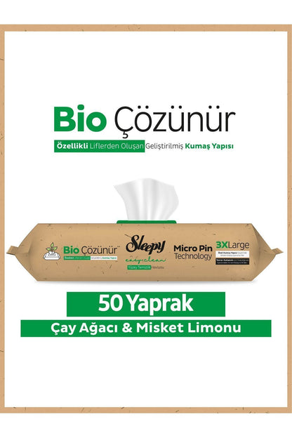 Bio Çözünür Yüzey Temizlik Havlusu&mendili Çay Ağacı&misket Limonu 50 Yaprak