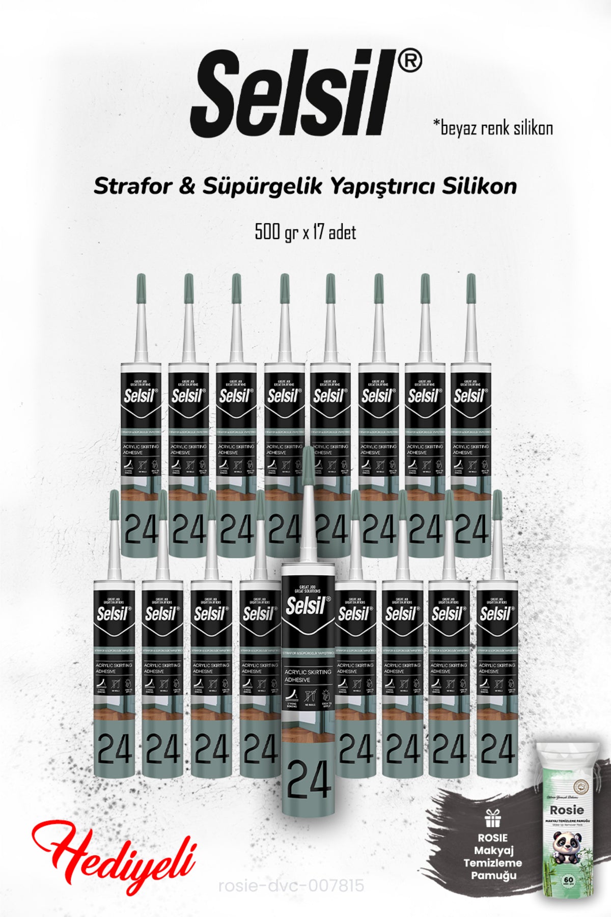 17 adet Beyaz Renk Strafor & Süpürgelik Silikon 300 ml ve ROSIE