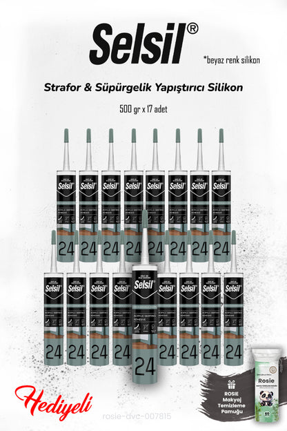 17 adet Beyaz Renk Strafor & Süpürgelik Silikon 300 ml ve ROSIE
