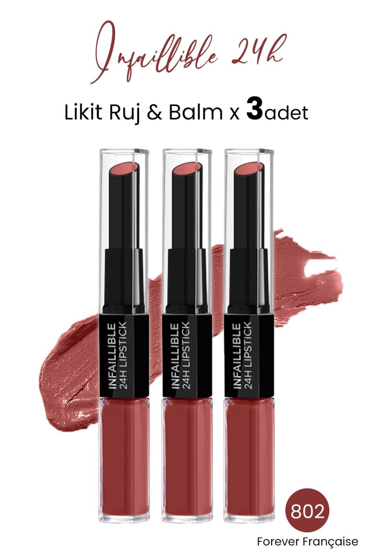 Infaillible 24h Likit Ruj & Balm 802 Forever Française X 3 Adet