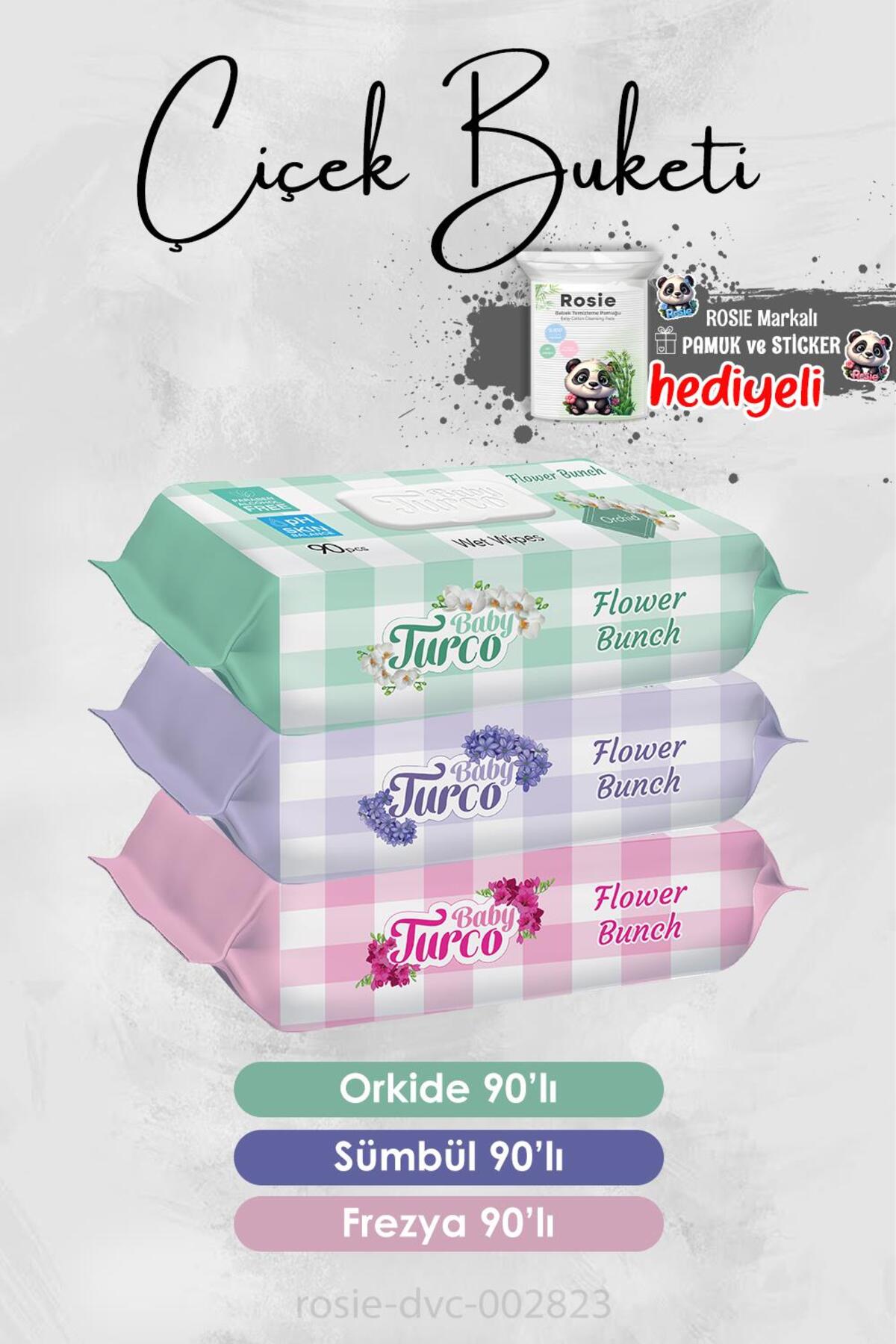 Çiçek Buketi 3 X 90 Islak Havlu Orkide, Sümbül, Frezya ve Rosie