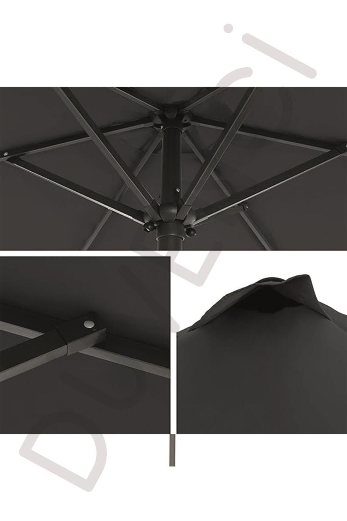 Alubrella Güneş Şemsiyesi Yuvarlak, 250 CM Çaplı, Antrasit Renkli Su Geçirmez Kumaş, Bidonsuz