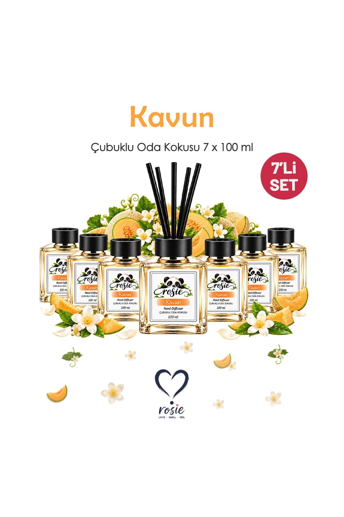 Kavun 7'li Çubuklu Oda Kokusu Seti 7 x 100 ml – Tatlı ve Ferah Meyvemsi Koku