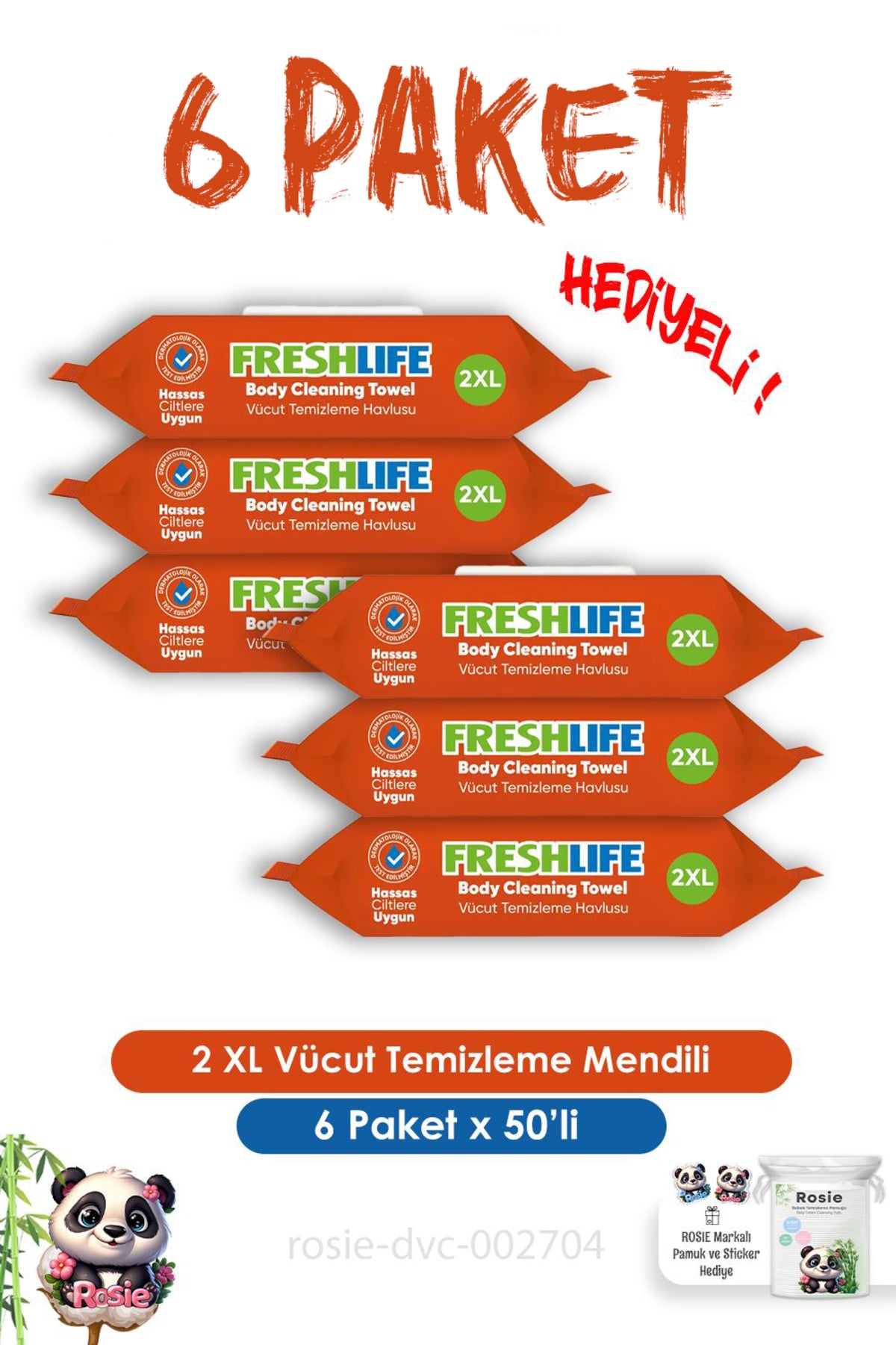 6 Al 5 Öde 50'li 2 XL Vücut Temizleme Havlusu ve Rosie Pamuk
