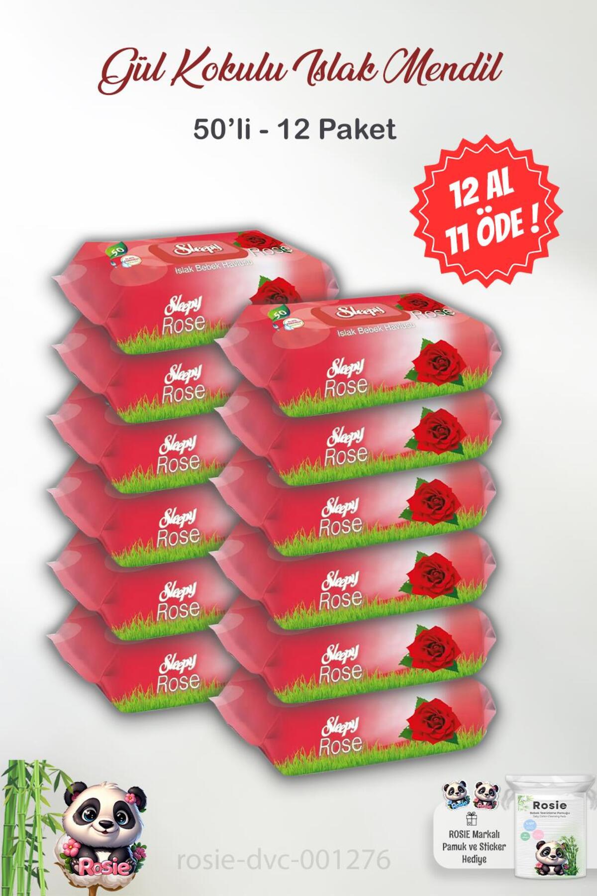 Gül Kokulu 12 AL 11 ÖDE Islak Bebek Havlusu 50'li ve ROSIE