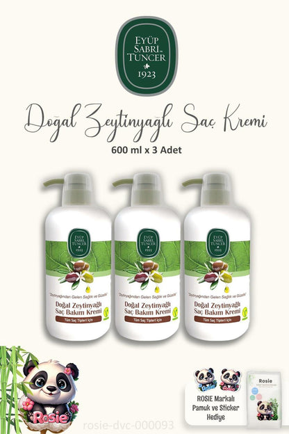3'lü Doğal Zeytinyağlı Saç Kremi 600 ml ve ROSIE