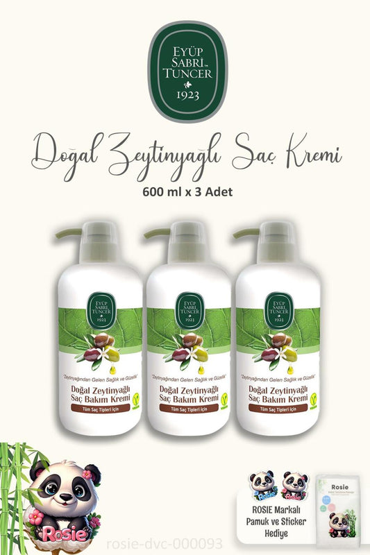 3'lü Doğal Zeytinyağlı Saç Kremi 600 ml ve ROSIE