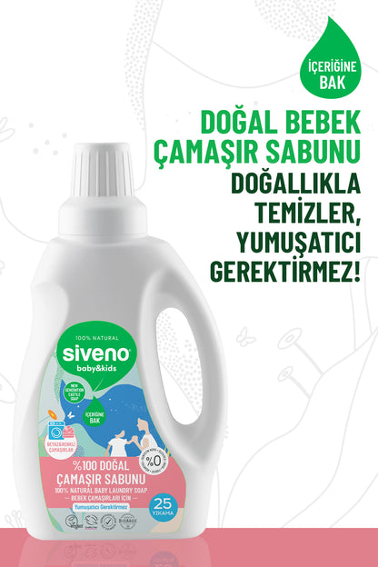 %100 Doğal Bebek Çamaşır Sabunu Kendinden Yumuşatıcılı Bitkisel Deterjan Konsantre 750 ml X2 Adet