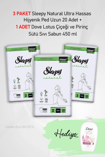 Natural Ultra Hassas Hijyenik Ped Uzun 20 Adet X3 ve Dove Sıvı Sabun 450 ml