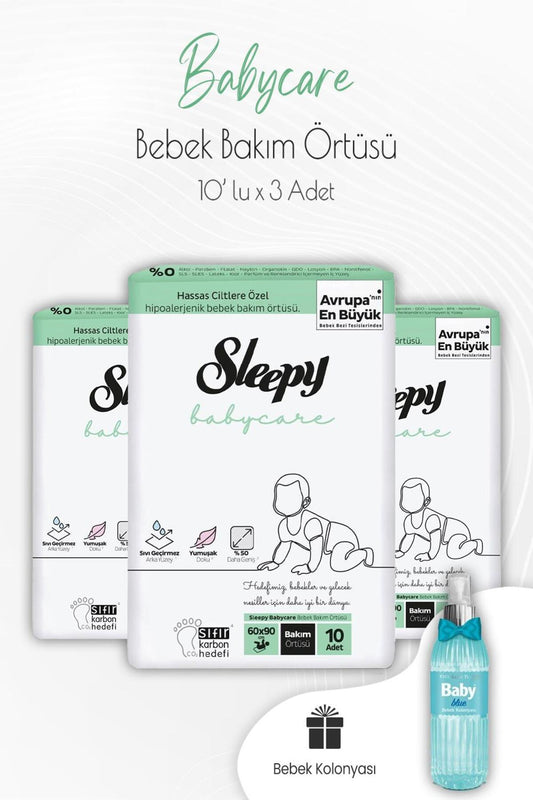 Babycare Bebek Bakım Örtüsü 10'lu x 3 Adet ve Bebek Kolonyası Mavi