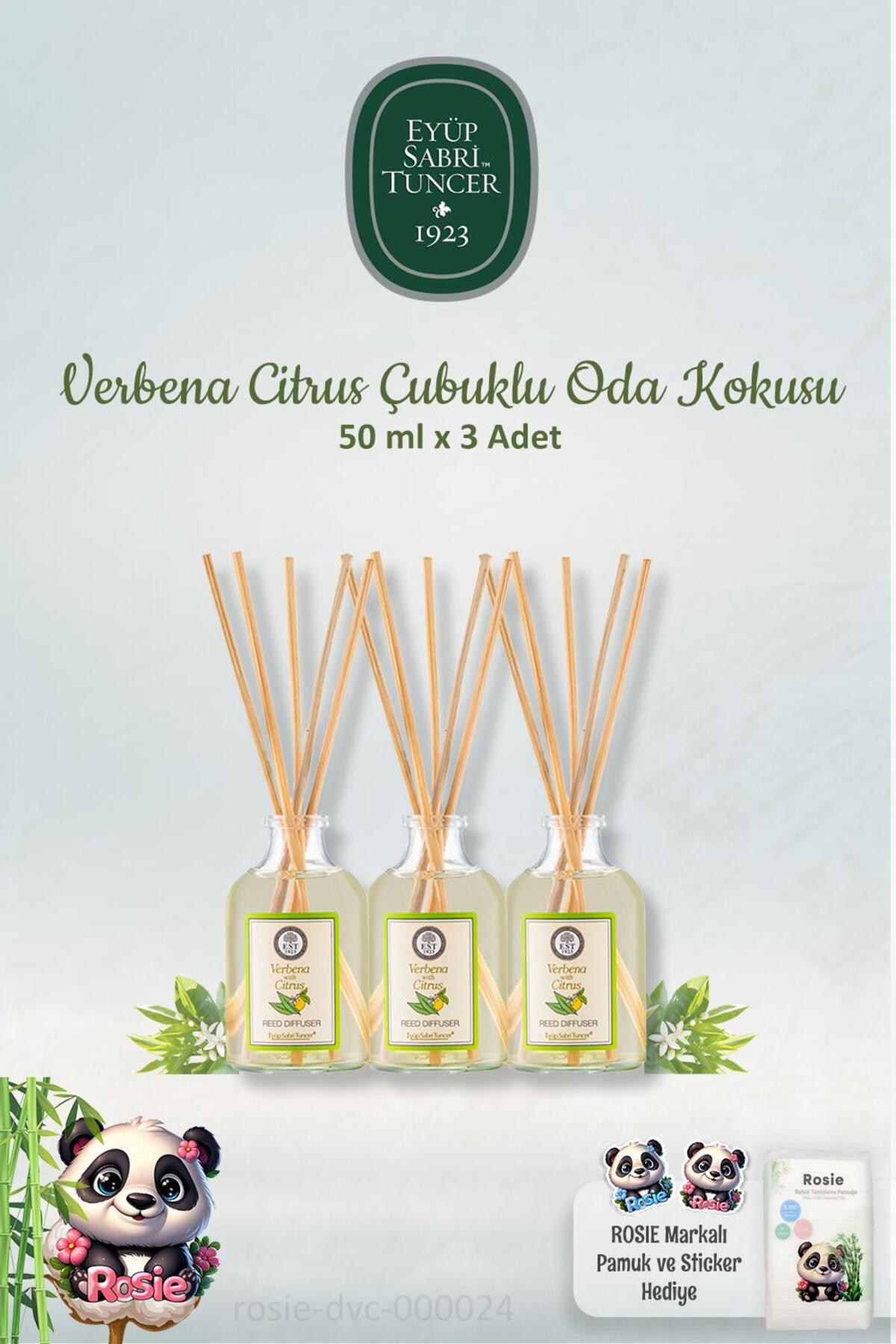 Verbena Citrus Çubuklu Oda Kokusu 50 ml 3 Adet ve ROSIE Pamuk