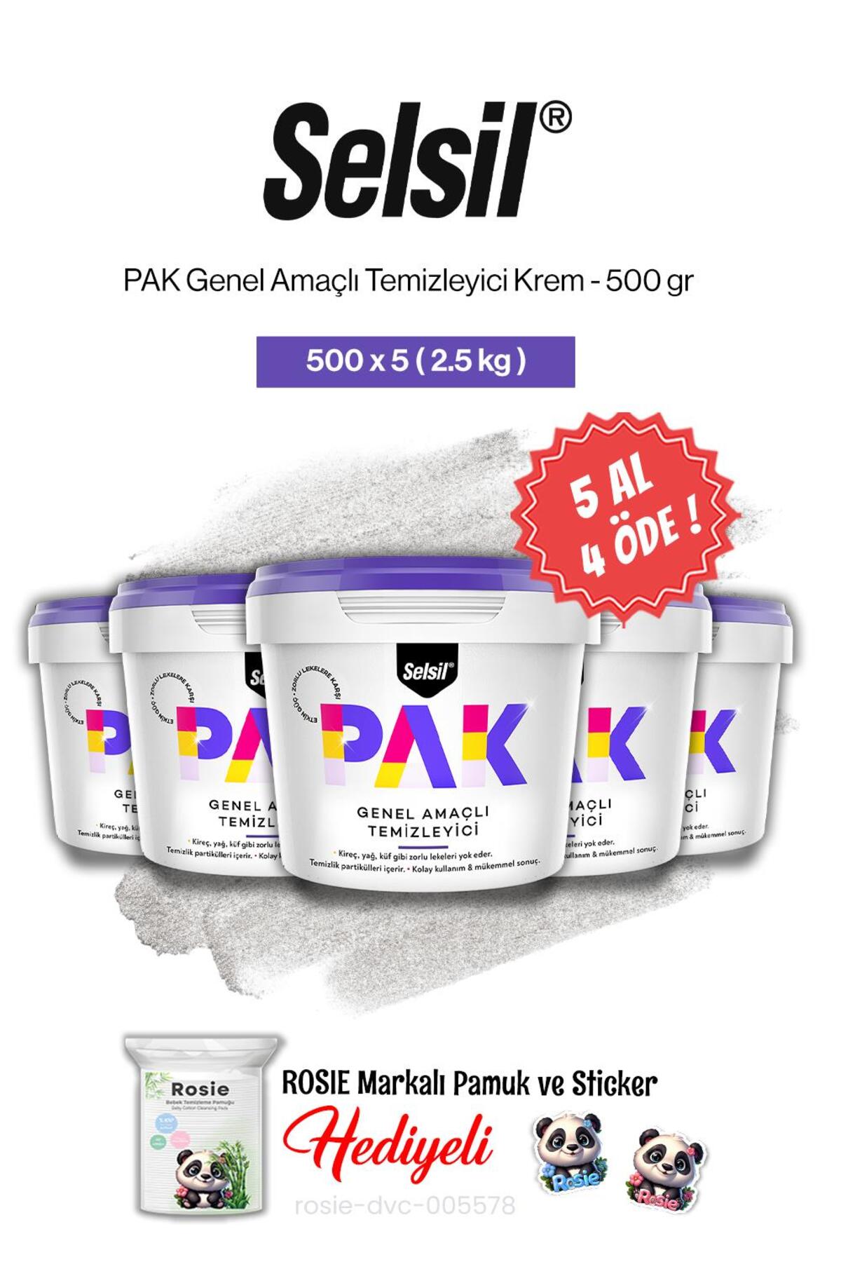 PAK 5 AL 4 ÖDE, 500 gr Genel Amaçlı Temizleyici Krem ve rosie pamuk