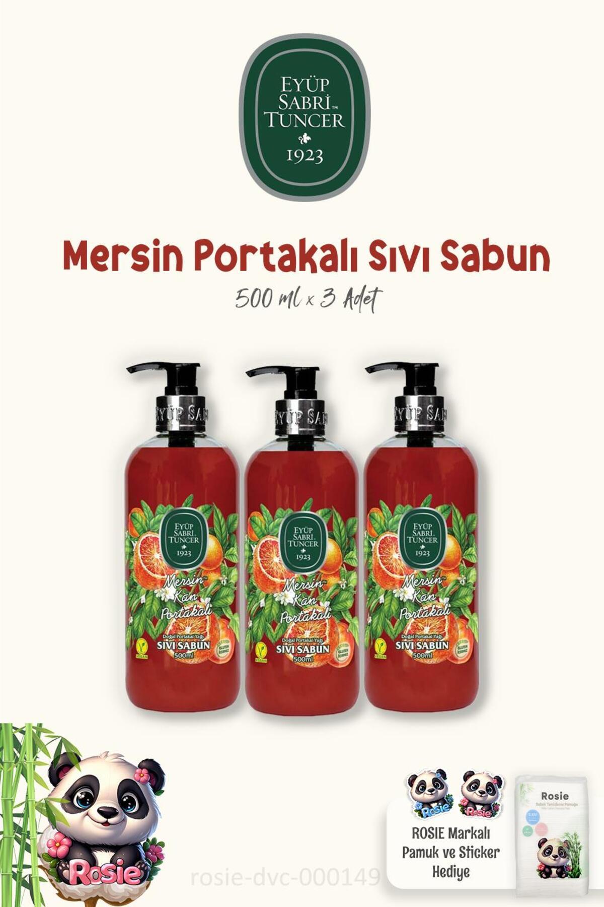 Mersin Kan Portakalı Sıvı Sabun 500 ml 3 Adet ve ROSIE Pamuk