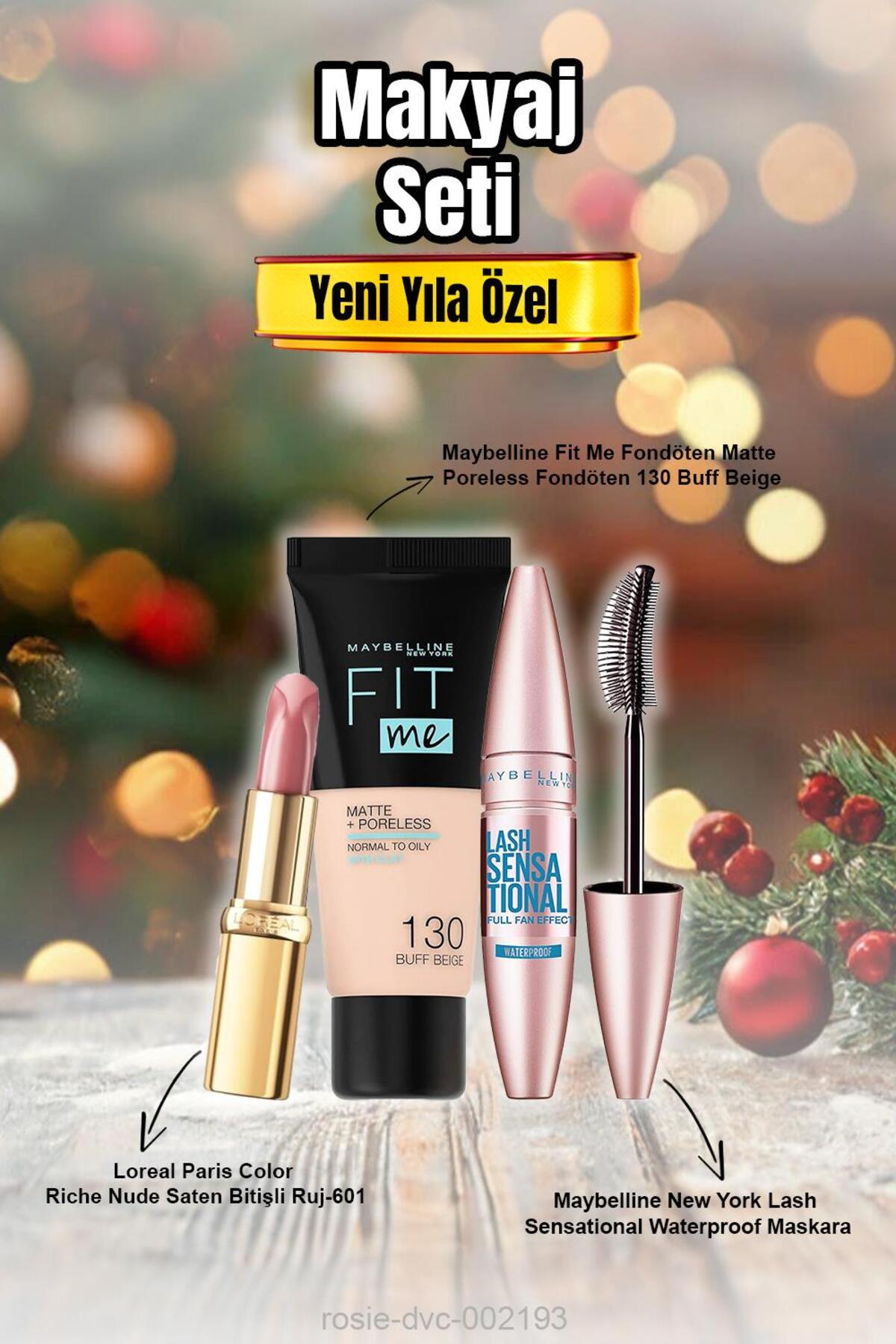 Maybelline Fit Me Fondöten 130 Buff Beige, Lash Sensational Waterproof Maskara, Riche Nude Saten Bi