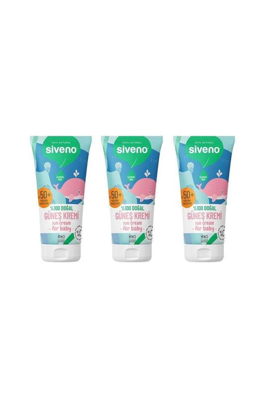 %100 Doğal Bebek Güneş Kremi Leke Karşıtı Antioksidan Nemlendirici Bitkisel UVA UVB SPF50 X 3 Adet