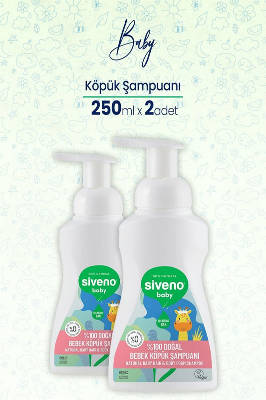 %100 Doğal Bebek Köpük Şampuanı Yenidoğan Saç ve Vücut İçin Nemlendirici Bitkisel 250 ml X 2 Adet