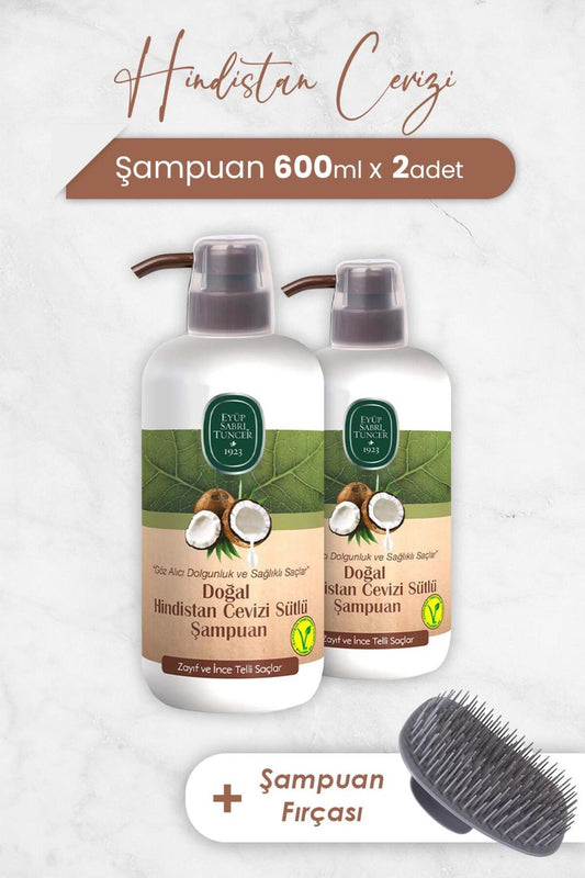 Hindistan Cevizi Şampuan 600 ml x 2 Adet ve Şampuan Fırçası