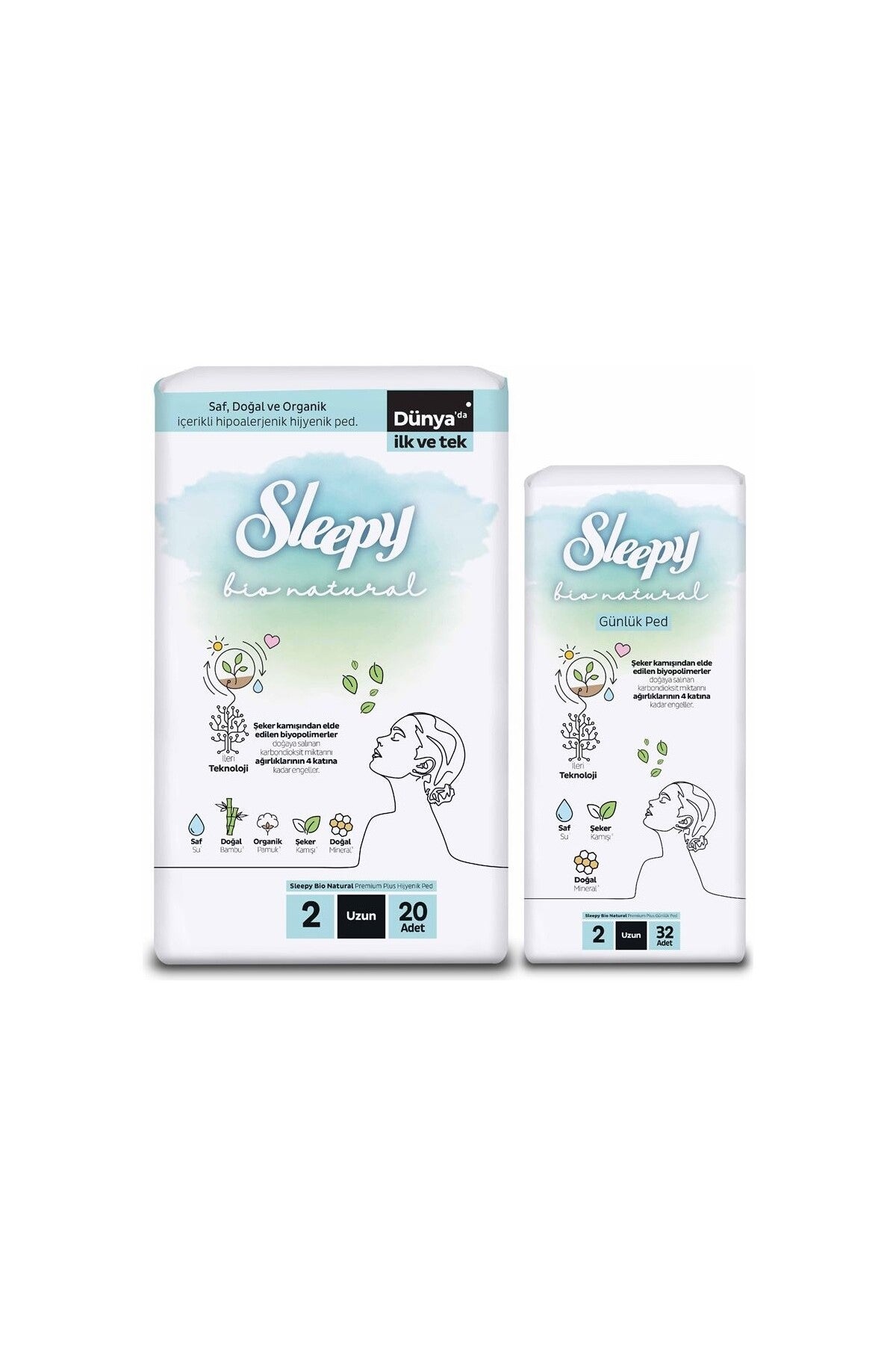 Bio Natural Premium Plus Hijyenik Ped Uzun 20'li + Günlük Ped Uzun 32'li