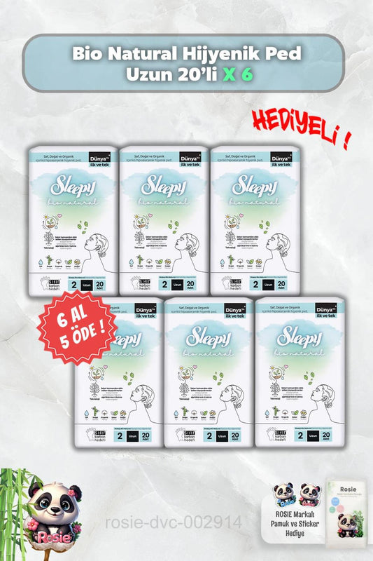 6 AL 5 ÖDE Bio Natural Hijyenik Ped Uzun 20'li ve Rosie