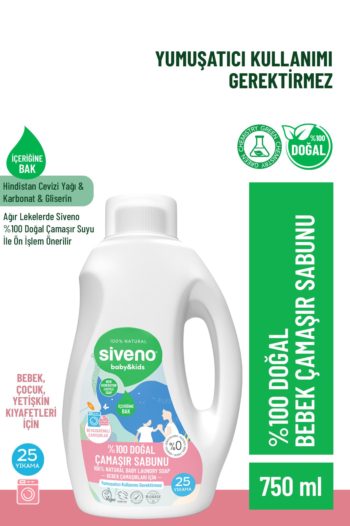 %100 Doğal Bebek Çamaşır Sabunu Kendinden Yumuşatıcılı Bitkisel Deterjan Konsantre Vegan 750 ml