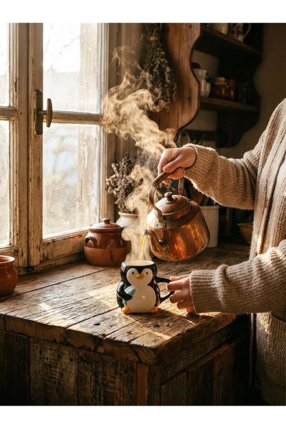 Penguen Figürlü El Yapımı Seramik Kupa, Mug, 420 ml