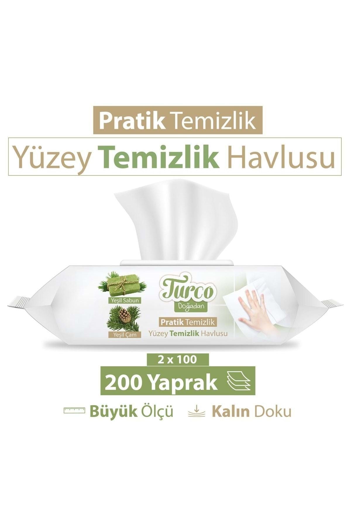 Turco Doğadan Pratik Yüzey Temizlik Havlusu 100 Yaprak Yeşil Sabun/Yeşil Çam (3 Lü Set) 3